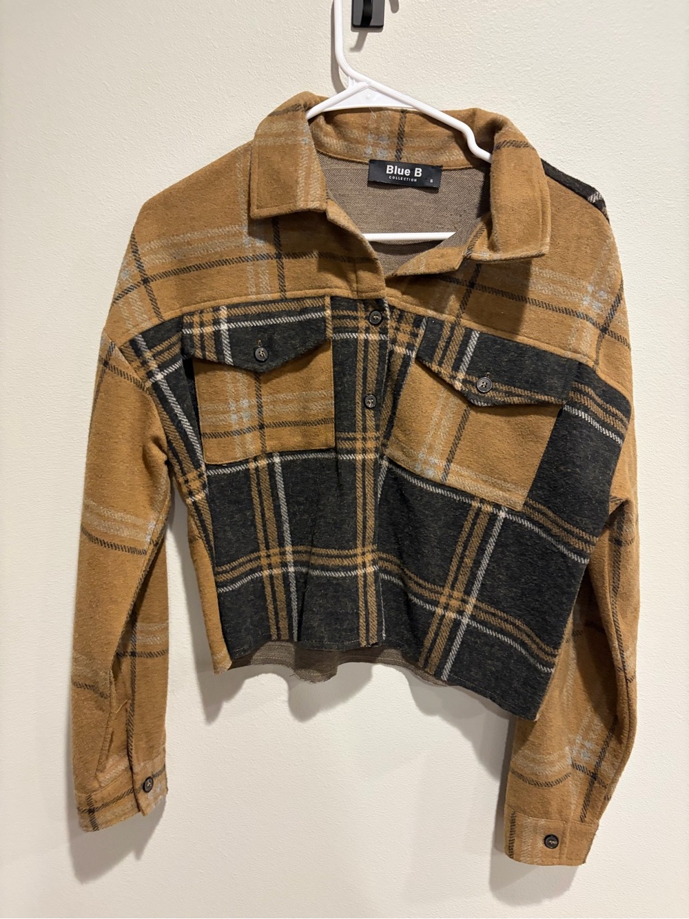 Blue B Women’s Mustard & Black Plaid Cropped Jean Jacket